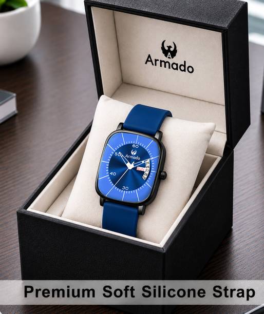 ARMADO AR-MH-1281518-Lapis Blue Armado Day & Date Watch for Boys | Square Dial | Comfortable Silicone Strap Analog Watch  - For Men
