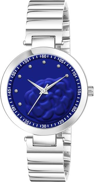 Fashion Forward Analog Watch  - For Women New Trending Blue-Silver Round Braclet 3D Flower LS-LR316