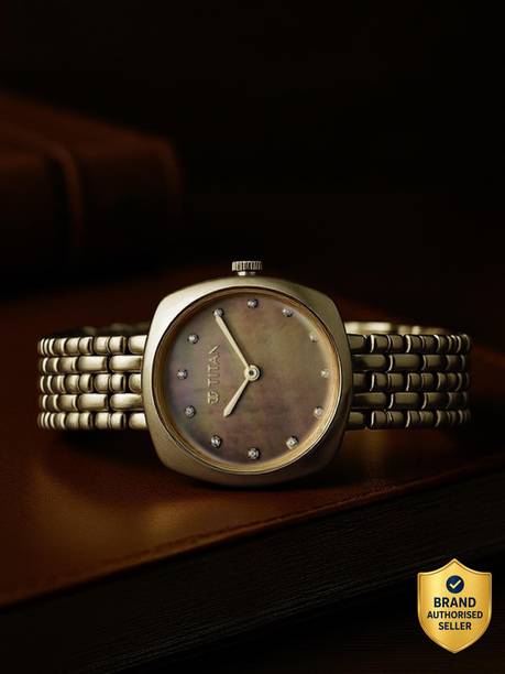 Titan Aura Brown MOP Dial Gold Stainless Steel Strap Analog Watch - For Women NT95241YM01