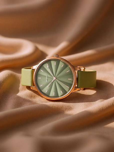 Titan Neo Quartz Grey Dial Green Leather Strap Analog Watch - For Women NT2648WL06