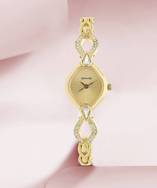 Sonata Quartz Champagne Dial Gold Metal Strap Analog Watch - For Women NT8063YM04