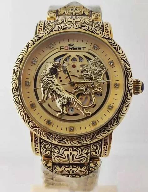 Luxury Lion Curved Golden Dial Bracelet Men Wrist Watch Analog Watch - For Men QNO-GLD