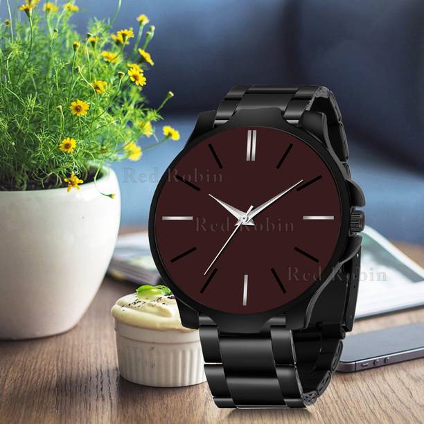 Red Robin LR05-BRW-3K-BLK-CDBLK Fancy Design Stylish Black Silicone Strap Wrist Watch for Men and Boys Analog Watch  - For Men