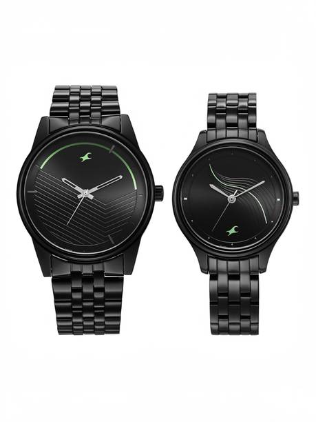 Fastrack Mixmatched Black Dial Black Stainless Steel Strap Couple Analog Watch - For Couple NT33056296NM01,NU33056296NM01