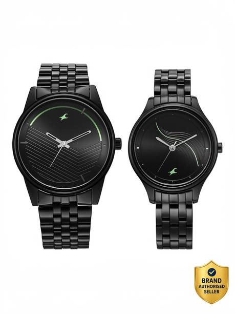Fastrack Mixmatched Black Dial Black Stainless Steel Strap Couple Analog Watch - For Couple NT33056296NM01,NU33056296NM01