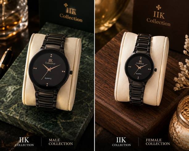 LK Collection Black Premium Analog Watch - For Couple Combo Black