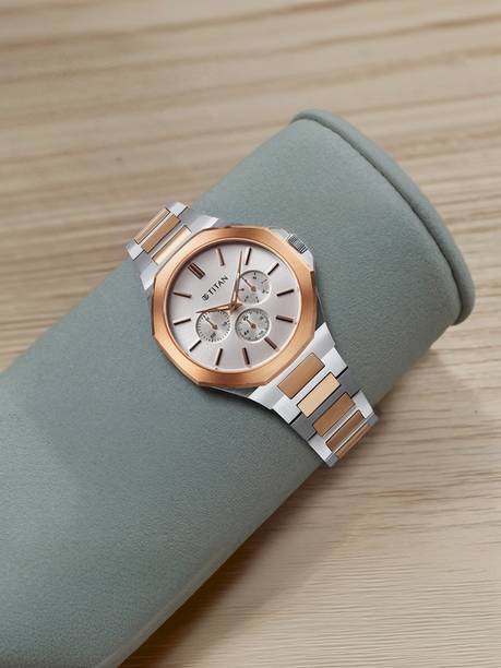 Titan ClaSSic Slim Multifunction Silver Dial TwoToned SS Strap Analog Watch - For Men NT90198KM01,NU90198KM01