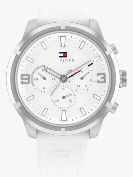Tommy Hilfiger Multifunction Silver Dial White Silicone Strap Analog Watch - For Men TH1792072,NTTH1792072