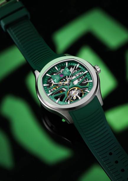 Alix AL2924T Silver-Green Skeleton Dial With Green Silicon Strap Analog Watch  - For Men