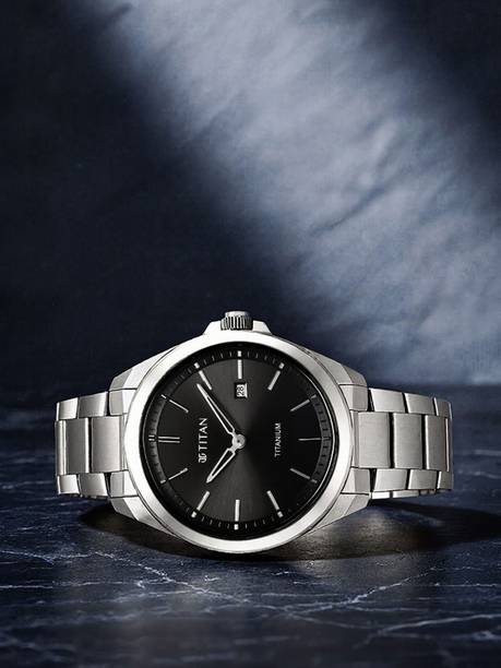 Titan Titanium With Date Black Dial Silver Titanium Strap Analog Watch - For Men NT90177TM03,90177TM03