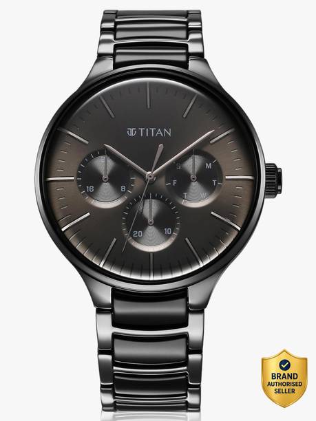 Titan Multifunction Olive Green Dial Silver & Black SS Strap Analog Watch - For Men NT90148KD06,NU90148KD06