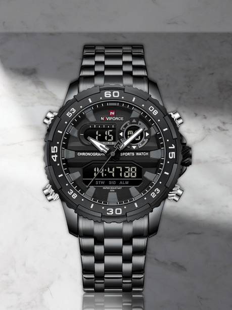Versatile combination of Black strap and Black dial Analog-Digital Watch - For Men NF9234 Multi-Function Dual-Display Heavy Machinery Design