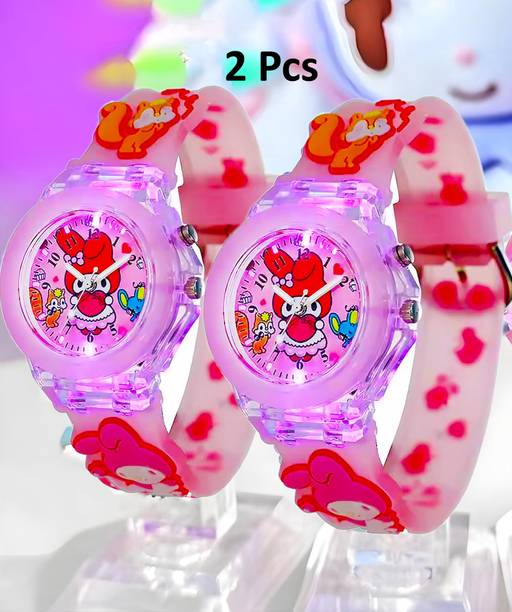 Analog Watch  - For Girls Kids LED Watch Cute Character Silicone Strap Analog Watch with Flashing Lights