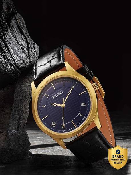 Titan Karishma Blue Dial Black Leather Strap Analog Watch  - For Men NT1823YL02