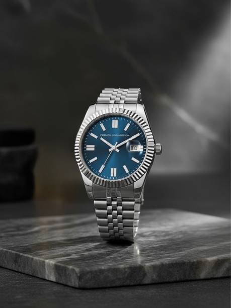 Men's Analog Silver Watch | Dated Blue Sunray Round Dial Analog Watch - For Men FCP41UM
