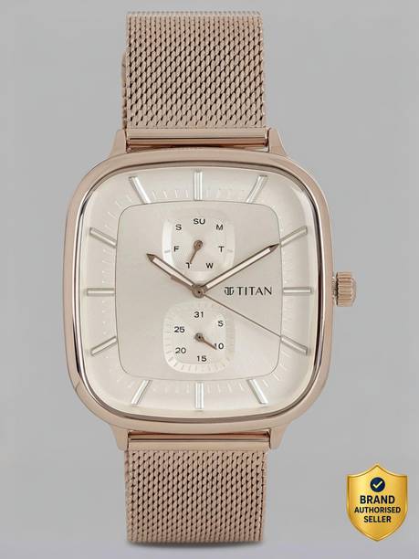Titan Avant Garde Multifunction Champagne Dial Stainless Steel Strap Analog Watch - For Men NT90178WM01,NETH1791740W,90178WM01,NU90178WM01