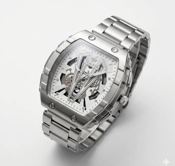 Analog Watch  - For Men Traufer Luxury Tonneau Silver Dial Automatic Skeleton Watch - For Men