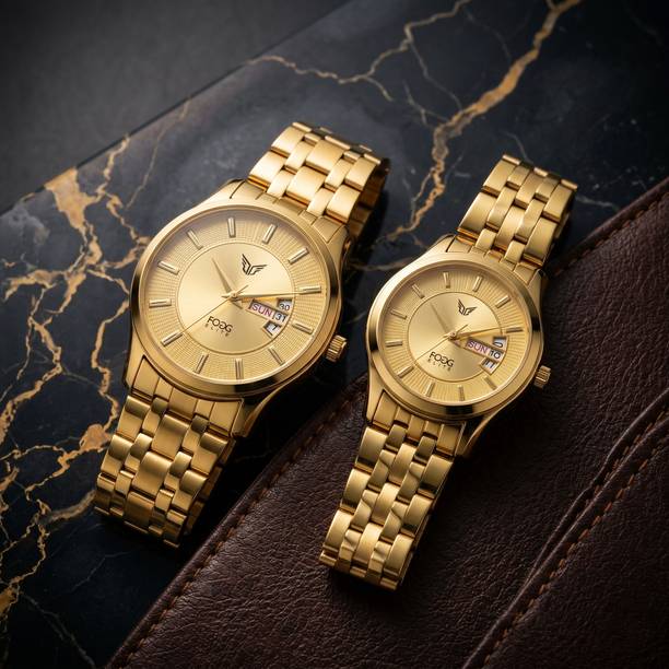 5501-GOLD Elite Couple Gold Platted Premium Day & Date Analog Watch  - For Couple 5501-GOLD