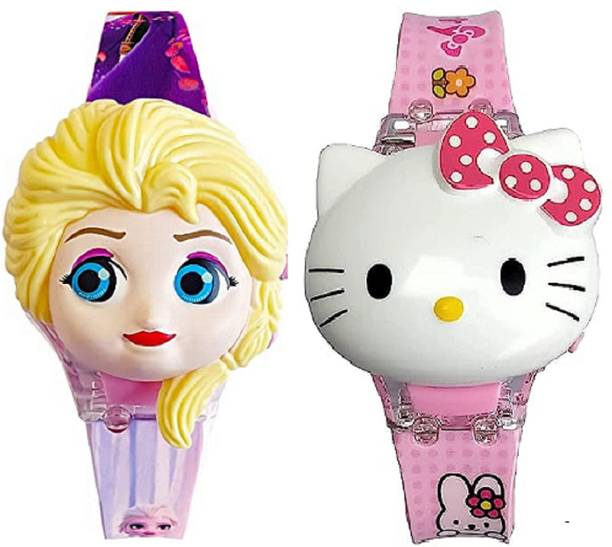 TYMU Hello Kitty Frozen Digtal Glowing Disco Music Light Watches For Kids & Girls Toy Music Face Digital Disco Glowing Light Kids Watch For Girls & Boys Digital Watch  - For Girls