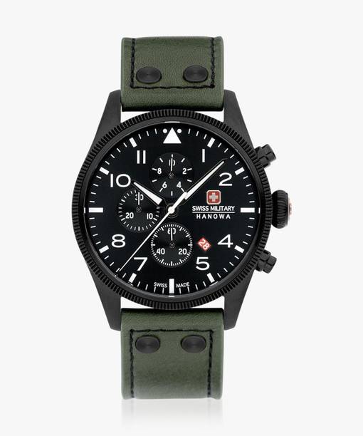 Swiss Military Hanowa THUNDERBOLT CHRONO | Swiss Made Men's Chronograph Green Watch | Dated Black Sunray Dial Analog Watch  - For Men