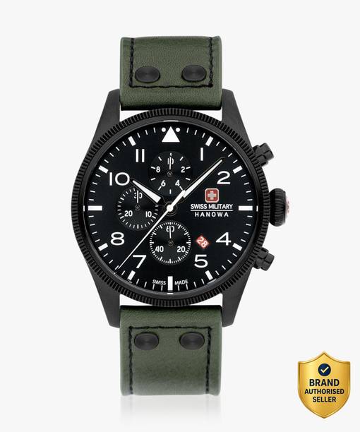 Swiss Military Hanowa THUNDERBOLT CHRONO | Swiss Made Men's Chronograph Green Watch | Dated Black Sunray Dial Analog Watch  - For Men