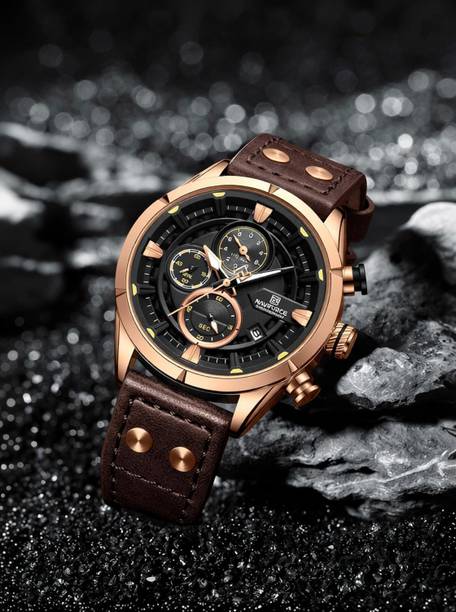 Bold rosegold and brown color carbon fiber crafted dial design with chronograph Analog Watch - For Men NF8045 Vintage Sports Trend