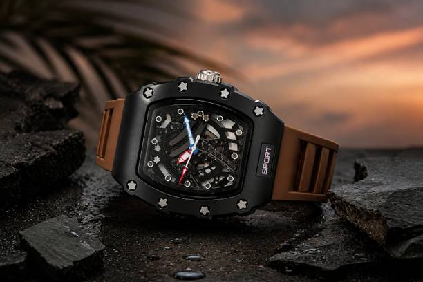 Classic collection Analog Watch  - For Men Luxury Skeleton Dial Watch Orange Strap Automatic Style Analog Watch