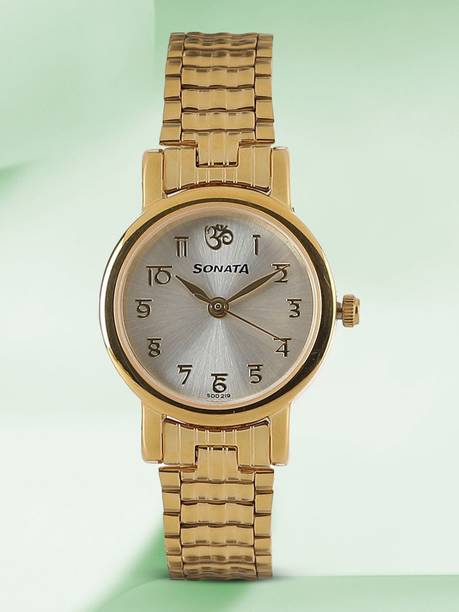 Sonata Quartz Silver Dial Gold Metal Strap Analog Watch - For Women NS8976YM07W,NP8976YM07W