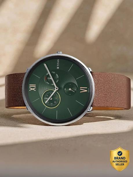 Titan Slim Multifunction Teal Dial Brown Leather Strap Analog Watch  - For Men NT1866SL02,NK1716BM01,1866SL02,NU1866SL02,NU1877SL01