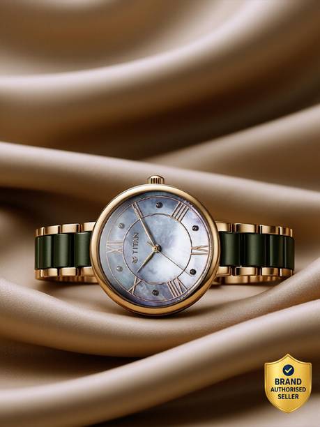 Titan Blue MOP Dial RoseGold Steel & Green Ceramic Strap Analog Watch - For Women NT95217KD02