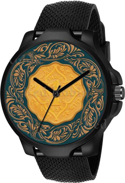 Red Robin J1-3K-BLK-SFR JAIPUR WATCH COIN Design Stylish Strap Wrist Watch for Men and Boys Analog Watch  - For Men
