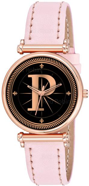 Gadgets World ALPHA-P-RLX-RG-PNK-L Fancy Design Stylish ALPHABET P Dial Pink Leather Strap Women Wrist Watch Analog Watch  - For Girls