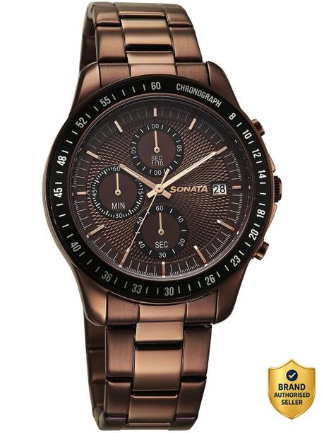 Sonata Chronos Quartz Brown Round Dial Men's Watch / Analog Watch - For Men 77187KM04