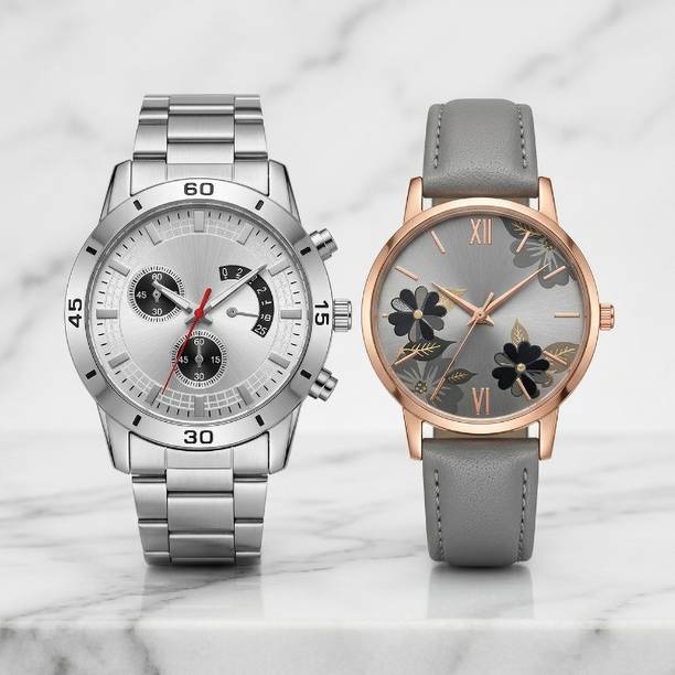 Premium Couple Analog Wrist Watch Analog Watch  - For Couple couple tu + re grey