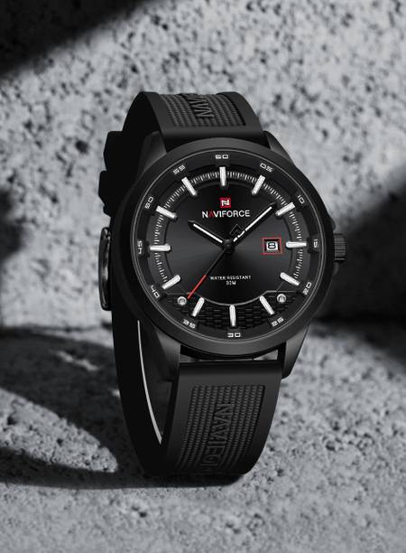Black Men’s Trendy Silicone Sports Waterproof Luminous Analog Watch - For Men NF9248T Simple and stylish