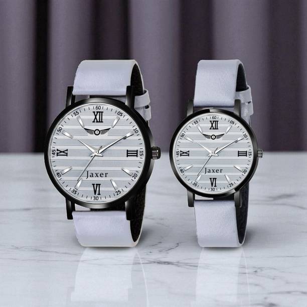 Jaxer Round Grey Dial Genuine Leather Strap Analog Watch  - For Couple