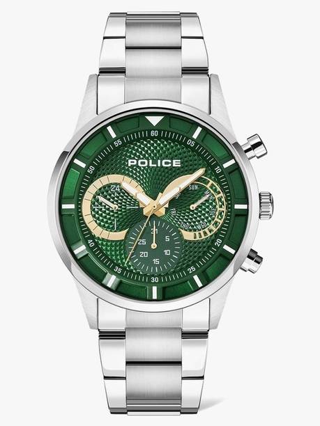 Police Multifunction Green Dial Silver Stainless Steel Strap Analog Watch - For Men NEPLPEWJK2014301,7133YL02,PLPEWJK2014301,NTPLPEWJK2014301