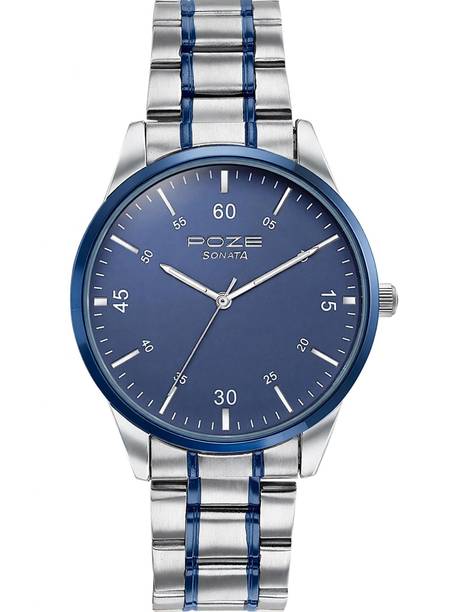 Sonata Poze Gleaming Chromes Quartz Blue Round Dial Men's Watch / Analog Watch - For Men SP70049KM01,SP70049KM01W