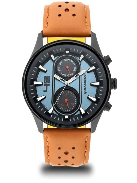 Fastrack Fastfit Multifunction Blue Dial Tan LeatherStrap Analog Watch - For Men NT3224NL02,OB16SP07W,3224NL02,NU3224NL02