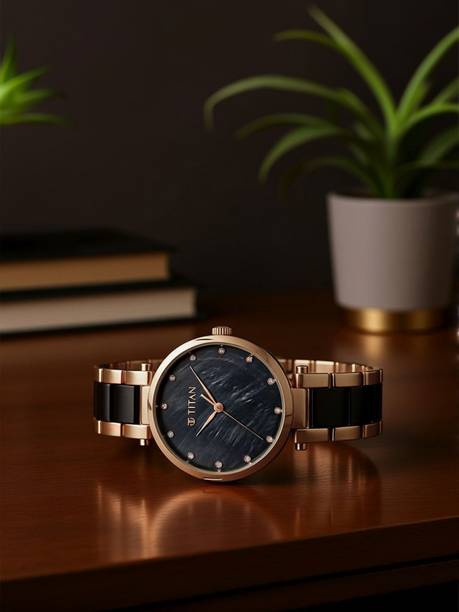 Titan NQ95061WD03 Titan Black Dial Rose Gold & Black Ceramic Strap Analog Watch - For Women