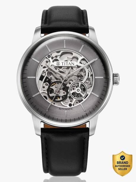 Titan Automatic Grey Dial Black Leather Strap Analog Watch - For Men 90195SL02,NU90195SL02