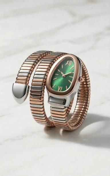 Snake Watch Dual Tone Analog Watch - For Women Snake Watch (Green Dial) with Silver and Rose Gold Strap