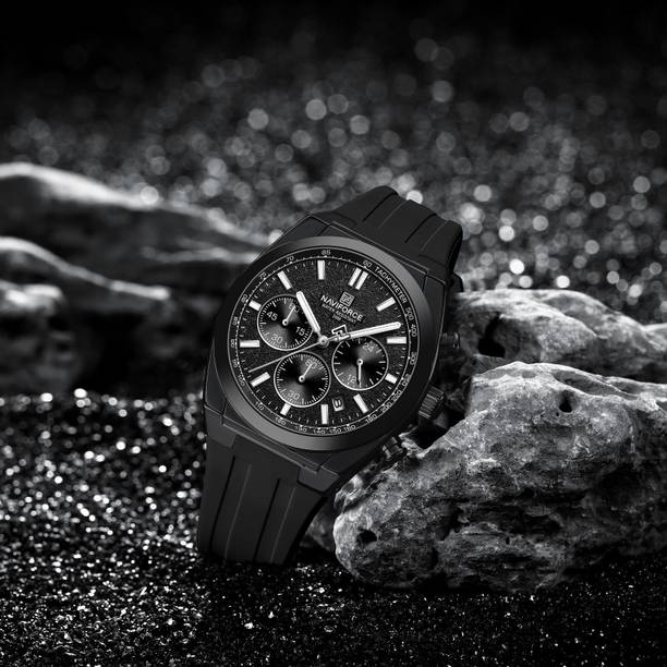 NAVIFORCE NF8080 Mutifunctional Black Dial With Black Silicon Strap Analog Watch - For Men