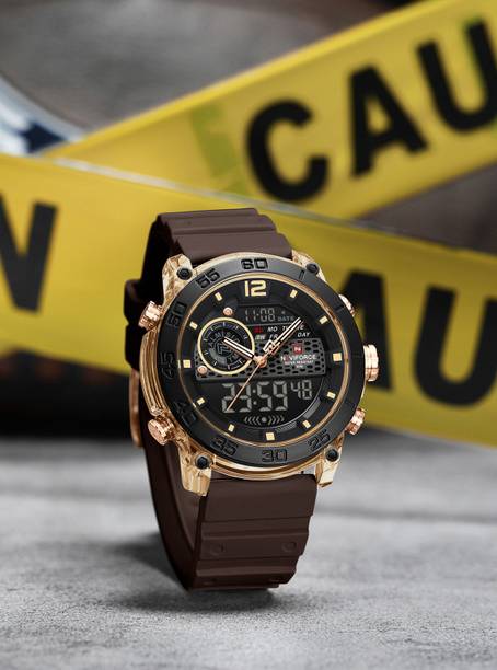 Sophisticated Rose-Gold Accents With Rich Brown Silicone Strap Analog-Digital Watch - For Men 6104 Sophisticated Multi-Layered Black Dial