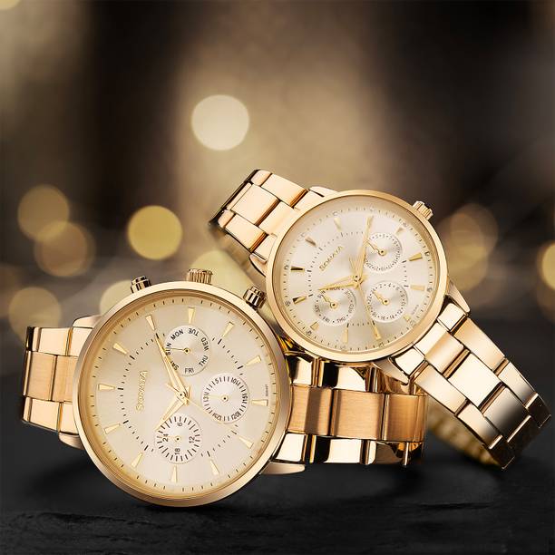 Sonata Perfect Pairs P2 Quartz Gold Round Dial Men and Women Pair Watch / Analog Watch - For Men & Women 7718587093YM01