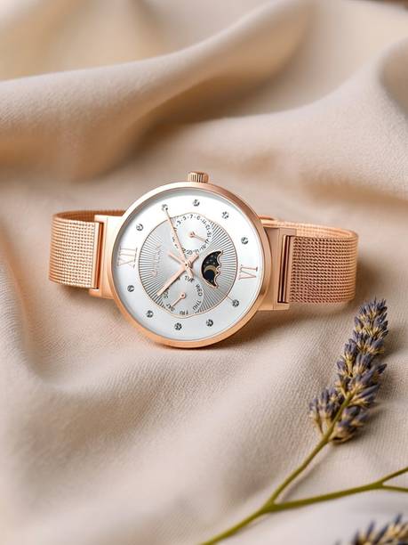 Titan Slimline Multifunction Silver Dial Rose Gold SS Strap Analog Watch - For Women NT95144WM01,NT3287KM04,3287KM04