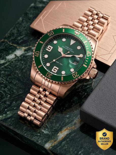 Green Dated Sunray Round Dial | Rose Gold Stainless Steel Analog Watch for Men Analog Watch  - For Men FCN0210NRGM