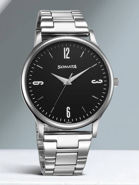 Sonata Aspire Black Dial Silver Stainless Steel Strap Analog Watch - For Men NT77105SM09W,NU77105SM09W