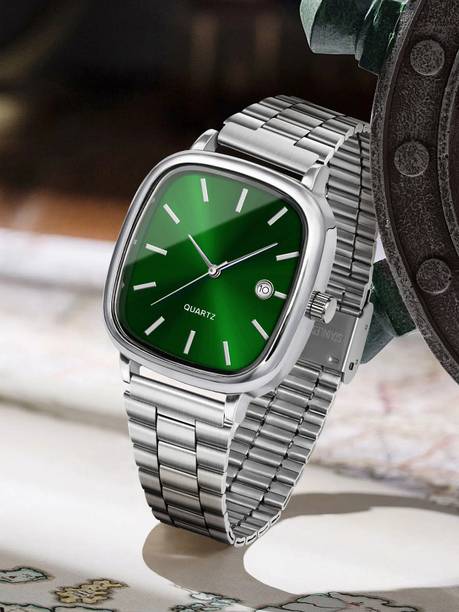 Luxury Silver Stainless Steel Green Dial Wrist Watches Date Chronograph Analog Watch  - For Men WNSM26