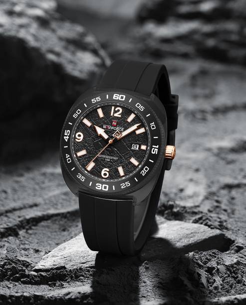 NAVIFORCE NF7132 Black Silicon Strap With Black Date Display Dial Analog Watch  - For Men
